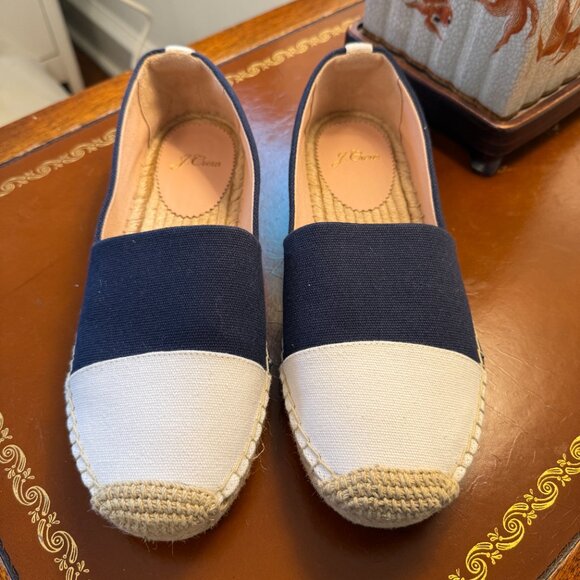 J.Crew Two-Tone Canvas Espadrilles — Navy & Cream - Size 9, New - Picture 2 of 5